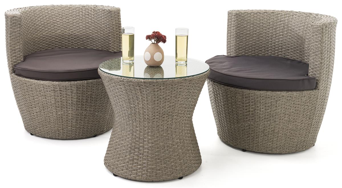 Details about   3pc Rattan Outdoor Furniture Set with 2 Patio Chairs & End Table Walnut & Beige 