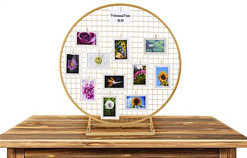 Tabletop wreath hoop with grid and overall height of 37 inches