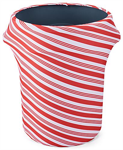 Red and white candy cane stretch trash can cover 