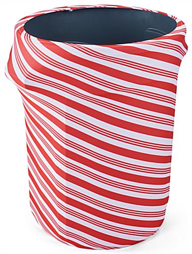 Candy cane stretch trash can cover for 32 gallon garbage bin 