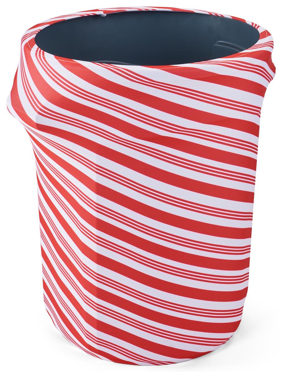 Candy cane stretch trash can cover for 32 gallon garbage bin 