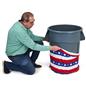 Machine washable American flag trash can stretch wrap