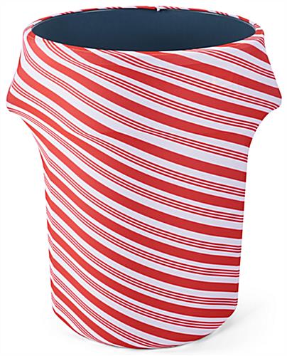 Candy cane stretch trash can cover is reusable 