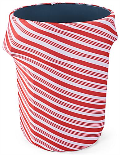 Polyester spandex candy cane stretch trash can cover 