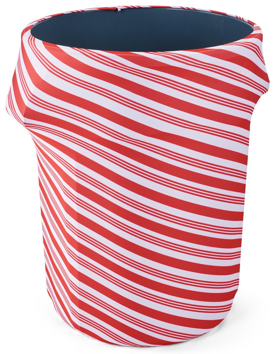 Candy Cane Stretch Trash Can Cover Reusable Spandex Material