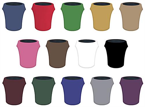 Spandex trash can covers in 14 solid color options