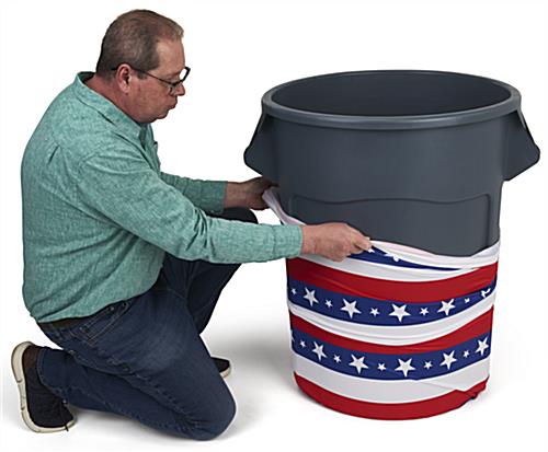 Easily Slip On American flag trash can stretch wrap