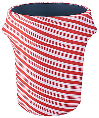 Candy cane stretch trash can cover is reusable 