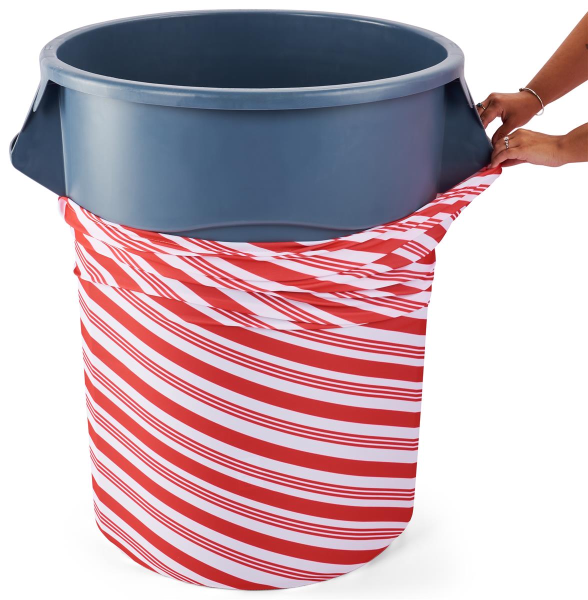 Candy Cane Stretch Trash Can Cover Reusable Spandex Material 