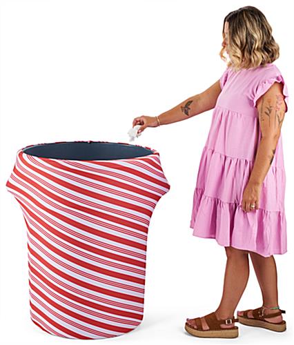 Candy cane stretch trash can cover will add a little holiday spirit to your office 