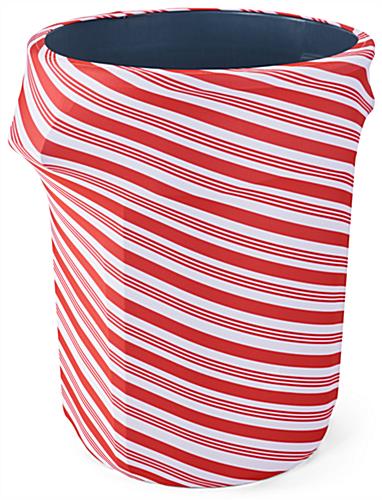 Polyester spandex candy cane stretch trash can cover