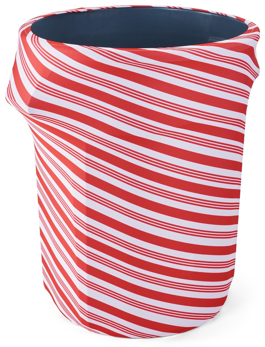 Polyester spandex candy cane stretch trash can cover