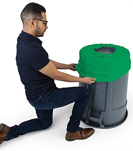 Spandex trash can covers are machine and dryer safe