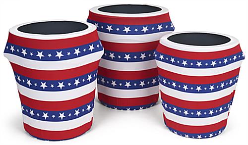 American flag trash can stretch wrap available in three sizes