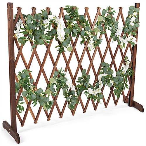 Expandable trellis fence measures 78 inches wide by 47 inches tall 