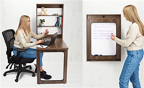 Fold out wall desk with convenient space saving design