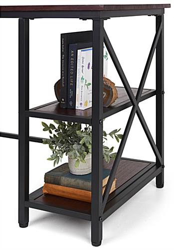 Industrial style computer desk with two built-in shelves