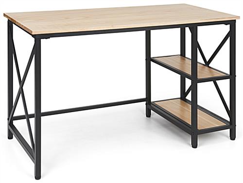 Wood and steel desk with 47 inch wide by 22 inch deep surface area