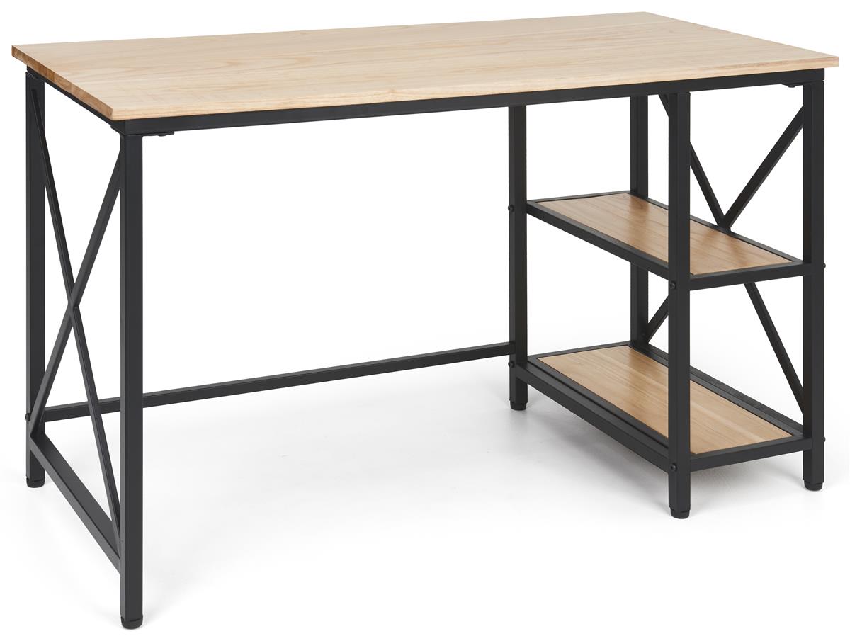 Wood And Steel Desk | Two Shelves For Extra Storage