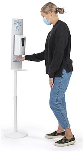 Hand sanitizing dispenser floor stand with heights from 49 to 65 inches
