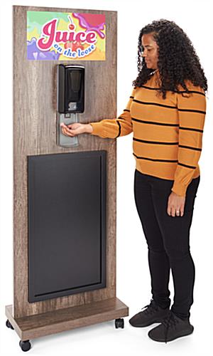 Chalkboard sanitizer station with touch free gel sanitizing dispenser 