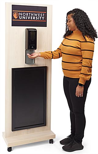 Chalkboard sanitizer station with an automatic gel sanitizing dispenser