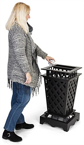 Open top outdoor garbage can with easy trash deposit