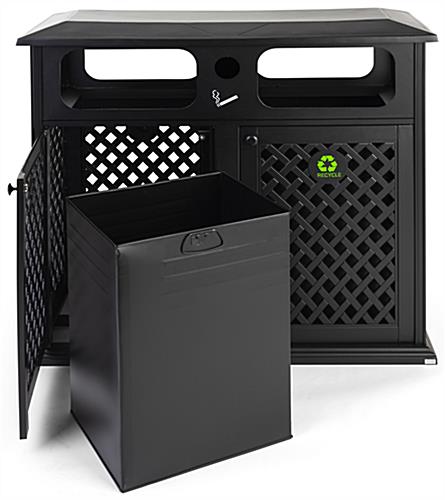 Dual outdoor waste bin with 34 gallon capacity