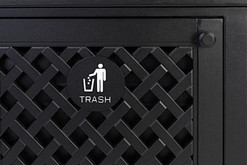 Dual outdoor waste bin with trash and recycle labels