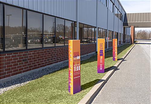 Triangle marketing bollard cover has three panels for different customization opportunities