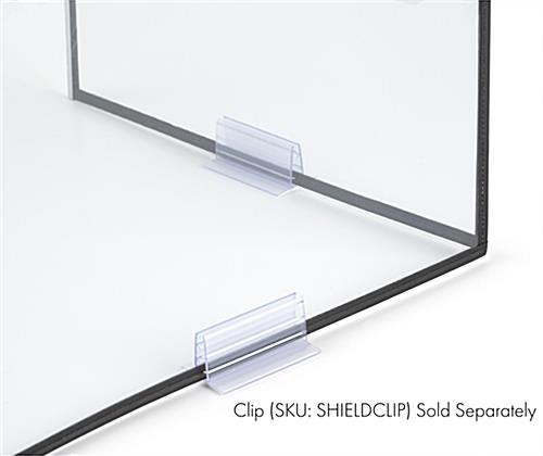 PVC desktop splash shield with optional stabilizing clips 