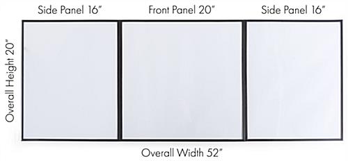 PVC desktop splash shield with dimensions for each panel 