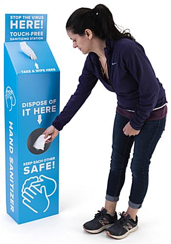 Printed sanitizer wipe floor station with cardboard construction