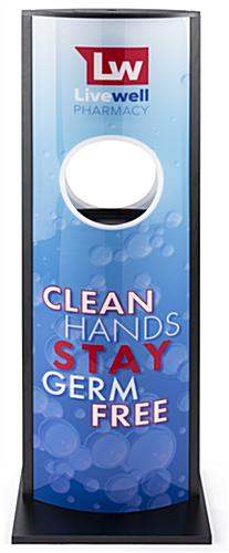 Automatic hand sanitizer advertising kiosk takes 4 C batteries