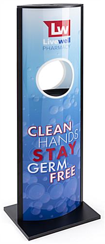 Automatic hand sanitizer advertising kiosk with two sided graphics