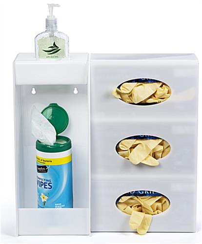 Wall mounted hygiene supply station for PPE and cleaning supplies