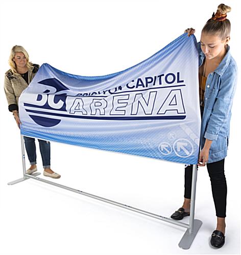 Indoor stretch fabric cafe barrier with easy-to-slide-on fabric cover