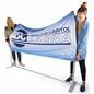 Indoor stretch fabric cafe barrier with easy-to-slide-on fabric cover