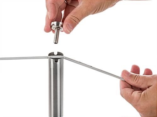Fixed post art gallery stanchion with easy screw on top