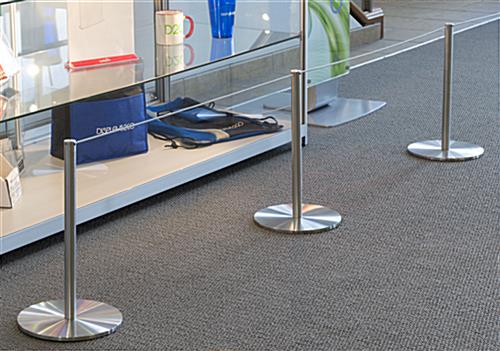 50-ft Gray Elastic Barrier Cord Attached to 3 Low Profile Stanchions