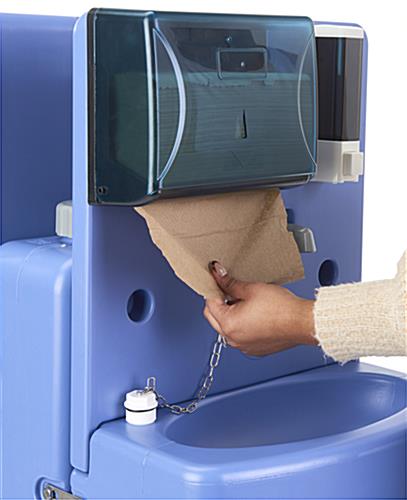 Double-sided hand washing sink with two refillable paper towel dispensers 