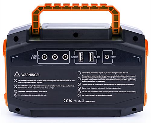 Branded portable power station battery with 2 USB inputs