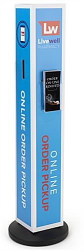Personalized stanchion signage with literature pocket features full color graphics
