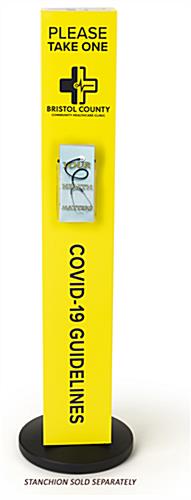 Custom stanchion sleeve with pamphlet holder with 8.5 inch width