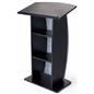 Contemporary curved lectern with custom panel and 2 built-in shelves