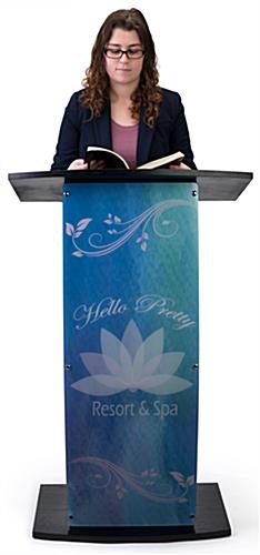 Contemporary curved lectern with custom panel featuring your own artwork