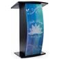 Contemporary curved lectern with custom panel and smudge reducing finish