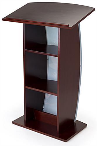 Contemporary lectern with custom curved panel and 2 built-in shelves