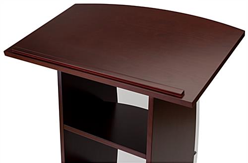 Contemporary lectern with custom curved panel and large reading surface for notes or laptop