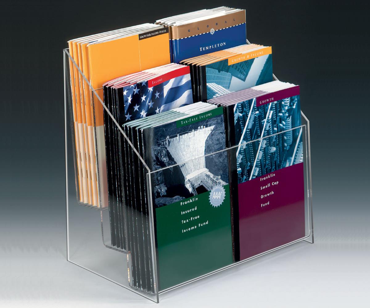 Clear Acrylic 4 Pocket Tiered 6”W Brochure & Product Catalog Holder 